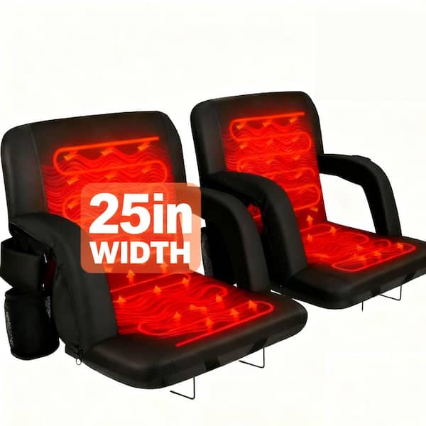 Heated Bleacher Seats with Back Support, 3-Level Heating, 5-Pockets, Portable for Outdoor Events( 2-Pack)