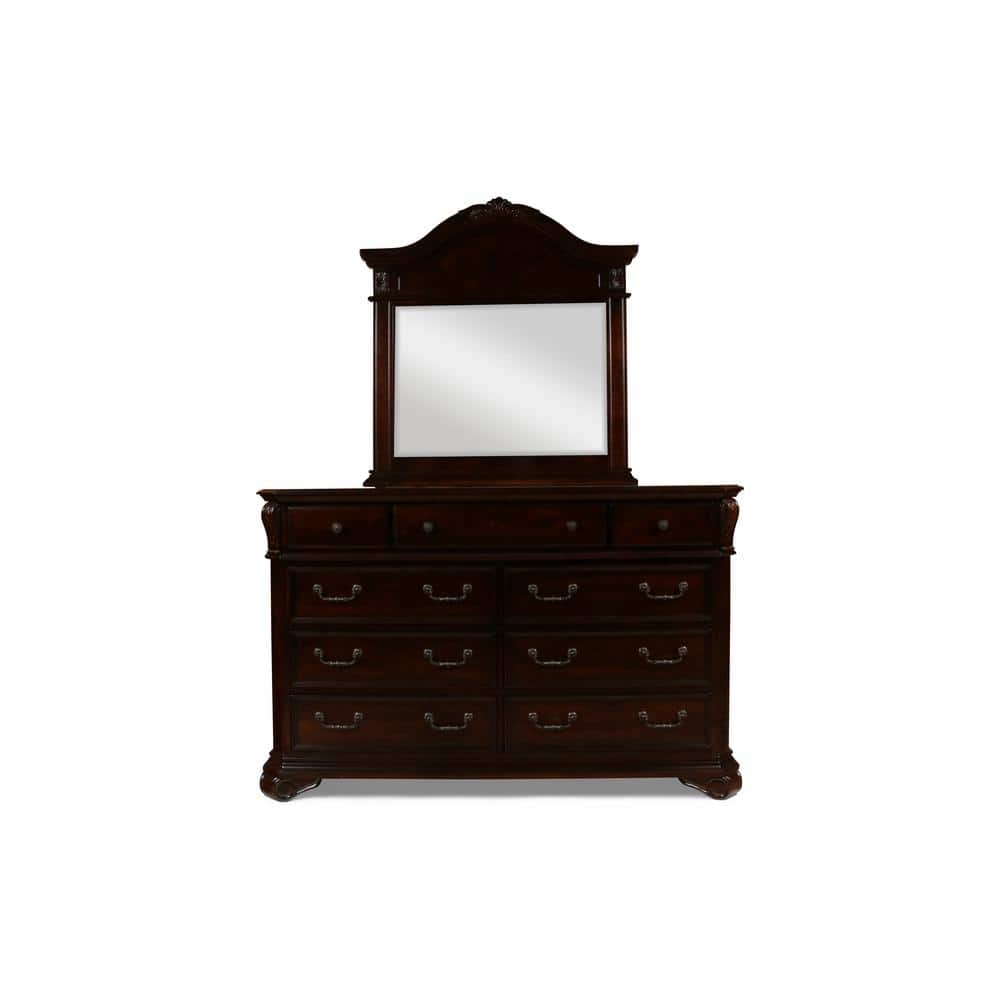 Tudor Brown Wood 66" 9-Drawer Dresser with Mirror