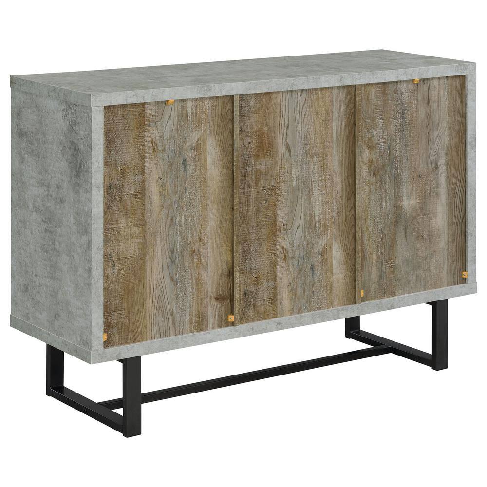 Gray and Weathered Oak 3-Drawer Accent Cabinet with Adjustable Shelving