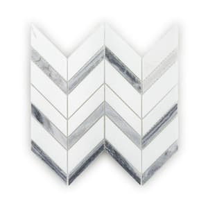 Glacier Edge White and Gray 9.875 in. x 11.25 in. Chevron Honed Marble Floor and Wall Mosaic Tile (0.771 sq. ft./Each)