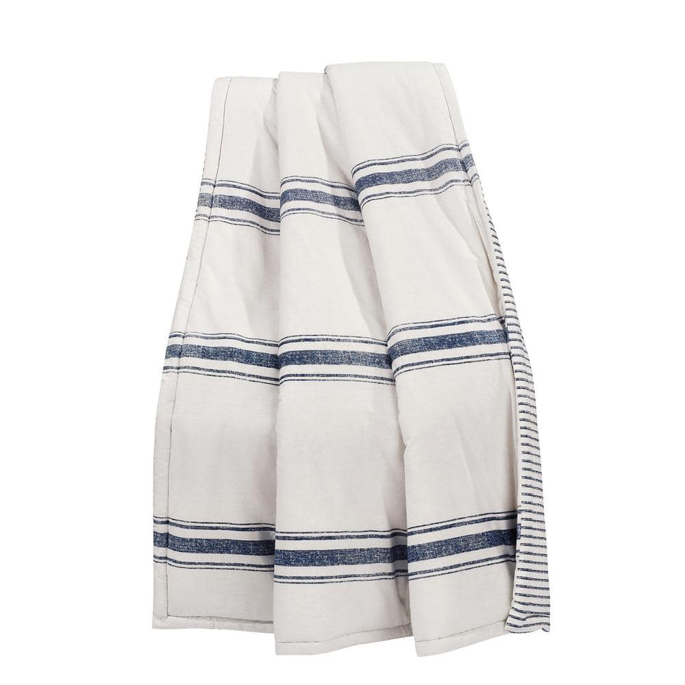 Farmhouse Stripe Navy Cotton Reversible Cozy Throw 60"x50"