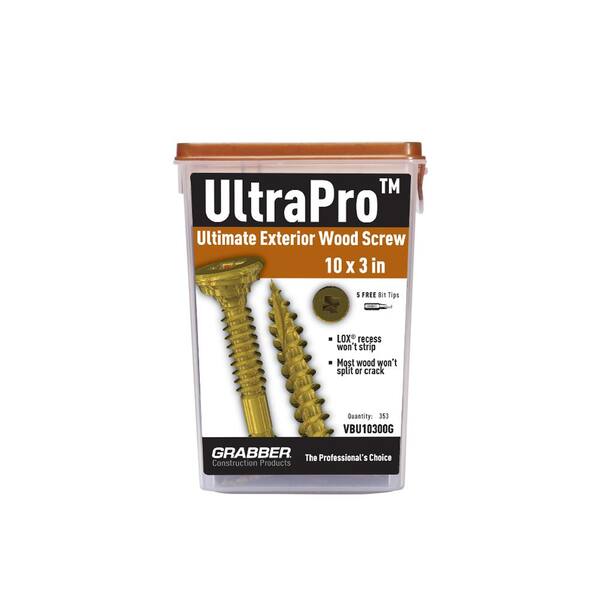 #10 x 3 in. UltraPro LOX 2 Drive, Flat Scavenger II Head, GrabberGard Gold, Exterior Wood Screws (5 lb. box)
