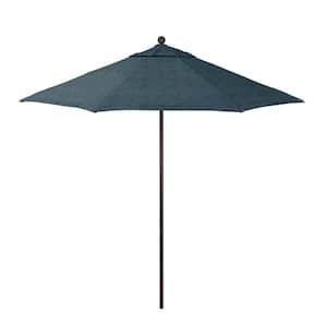 9 ft. Bronze Aluminum Market Patio Umbrella with Fiberglass Ribs and Push-Lift in Domino Lagoon Pacifica Premium