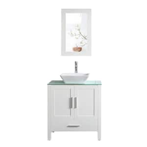 30 in. W x 18 in. D x 36 in. H Single Sink Bath Vanity in White with White Glass Top, Faucet and Mirror