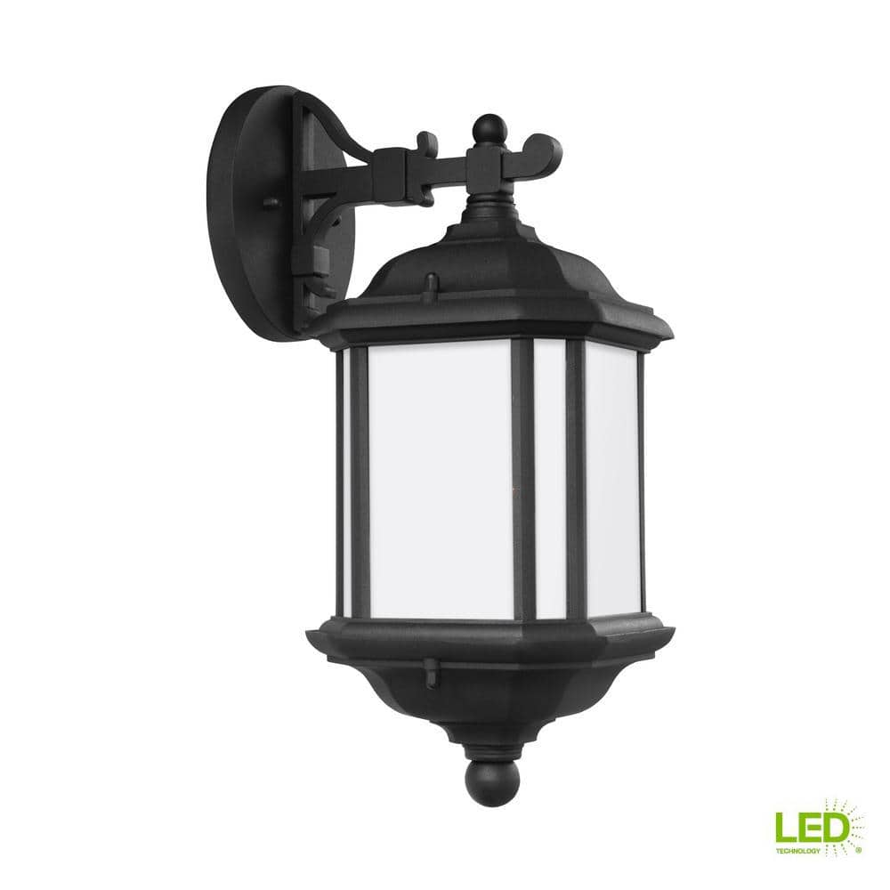 Black Bronze LED Outdoor Wall Lantern with Satin Etched Glass