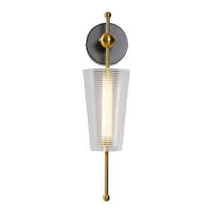 Toscana 5 in. Wide 7-Watt Antique Brass LED Sconce with Clear Frosted Glass Shade