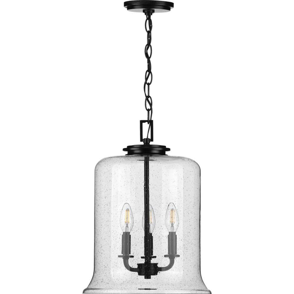 Winslett Matte Black 3-Light Pendant with Seeded Glass Shade