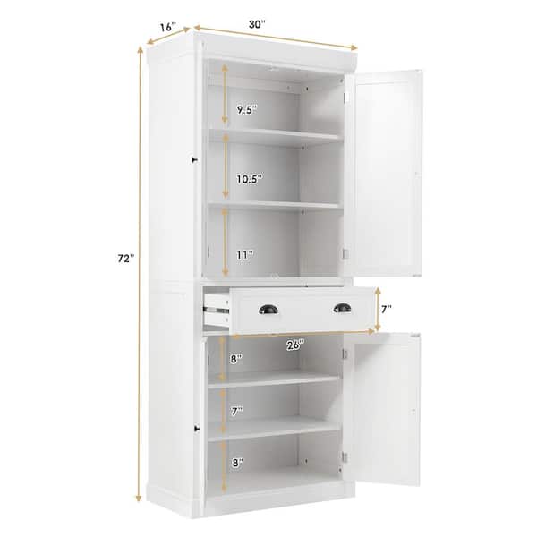 Gymax 30in Kitchen Cabinet Pantry, White Cupboard Shelves