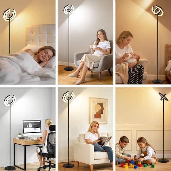 BICIK 72 in. Black LED Floor Lamp Adjustable Rotatable Standing