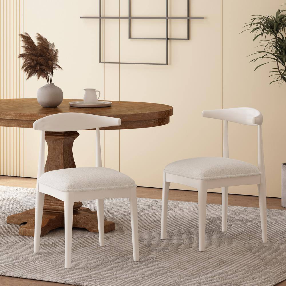 Beige Upholstered Rubberwood Dining Side Chairs, Set of 2