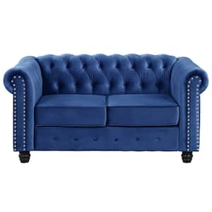 60 in. Velvet Blue Couches 2-Seater Loveseat for Living Room Furniture Sets