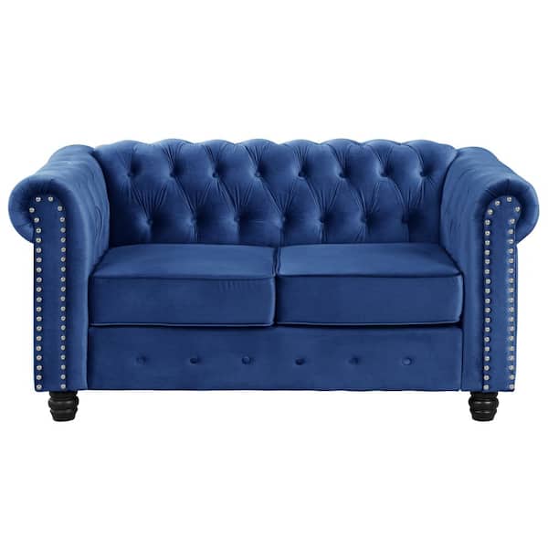 Morden Fort 60 in. Velvet Blue Couches 2-Seater Loveseat for Living Room Furniture Sets