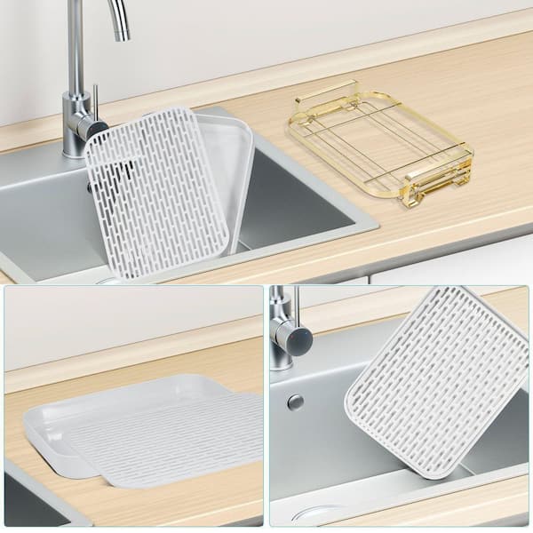 JOMOLA Dish Drying Board Sink Draining Rack for Kitchen Countertop Drain  Tray Undermount Sink Side Drip Sloping Dish Drainer Tray for Pans Pots