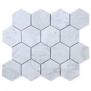 Carrara White 10.24 in. x 11.66 in. Hexagon Polished Marble Mosaic Tile (8.3 sq. ft./Case)