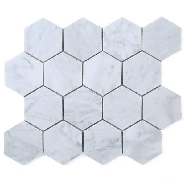 MOLOVO Carrara White 10.24 in. x 11.66 in. Hexagon Polished Marble Mosaic Tile (8.3 sq. ft./Case)