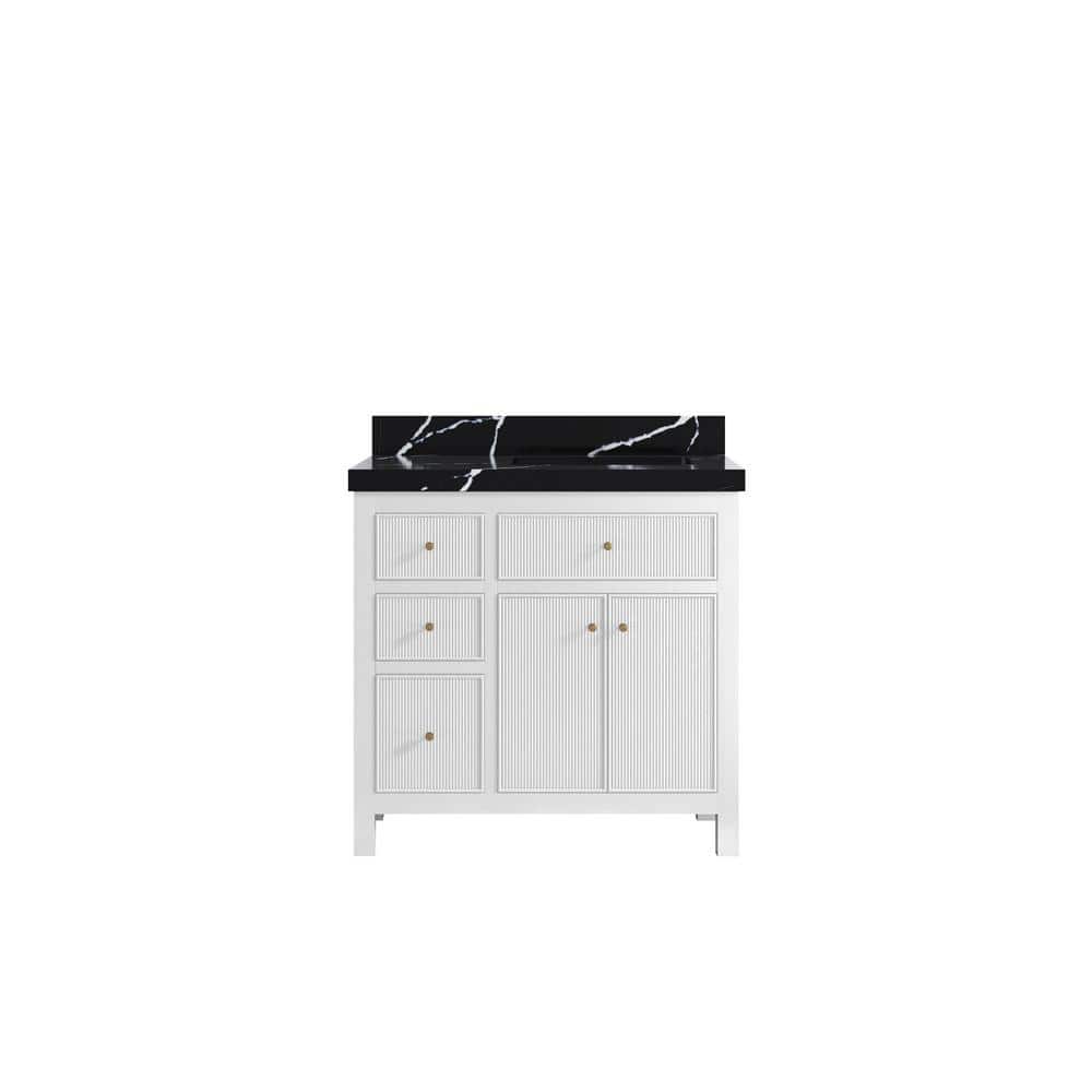 Sonoma 36 in. Right Sink Freestanding White Bath Vanity with Calacatta Black Quartz Top Unassembled price history on PriceWatchPro