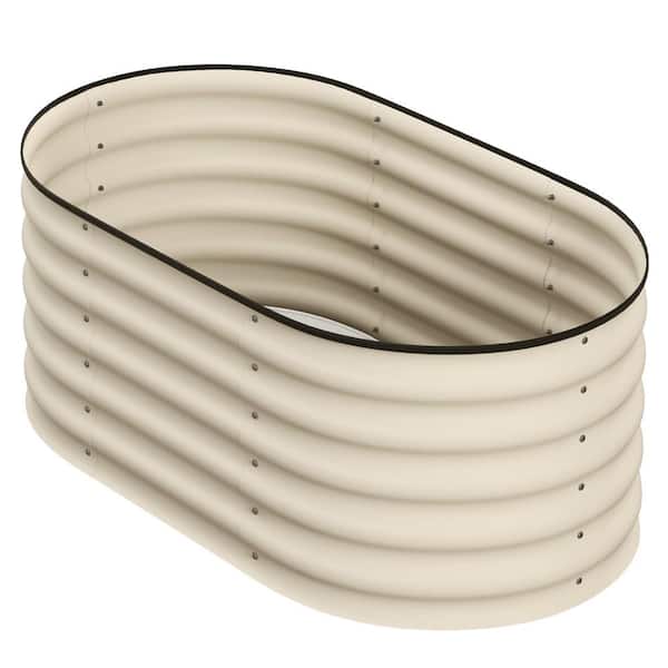 3.5 ft. x 2 ft. x 1.4 ft. Outdoor Metal Raised Garden Bed, Elevated Planter Box w/ Safety Edging for Flowers Herbs Cream