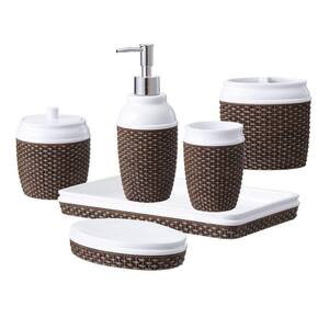 Bathroom Accessories Set - Brown/Stainless Steel