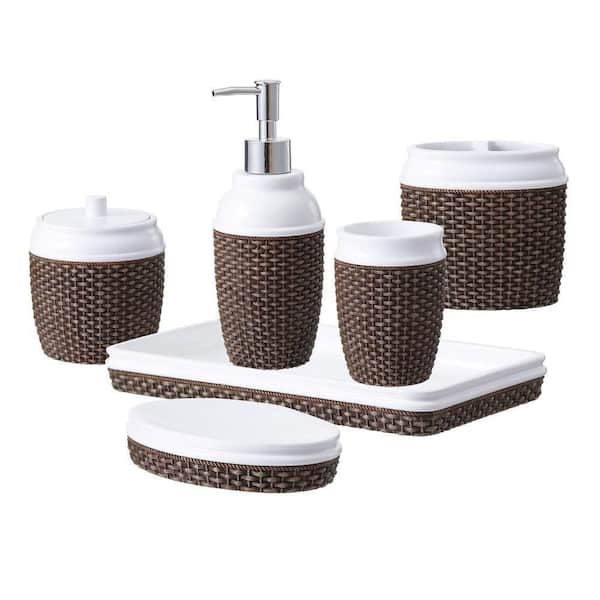Dracelo 5-Piece Bathroom Accessory Set with Dispenser, Toothbrush Holder, Vanity Tray, Soap Dish in Black