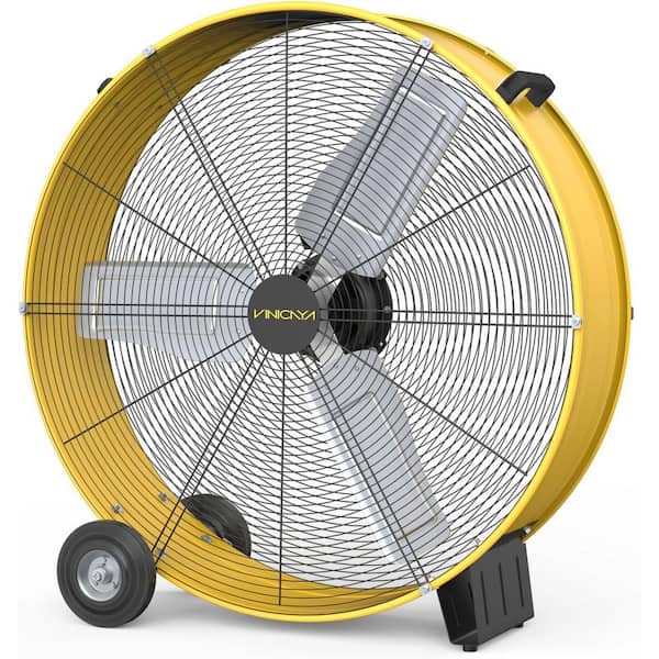 30 in. 3 Fan Speeds High Velocity Drum Fan in Yellow with 8 ft. Cord, 1/3 HP Motor for Warehouses/Workshops/Factories