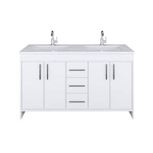 Capri 60 in. W x 22 in. D Bathroom Vanity in White with Microstone Vanity Top in White with White Basins