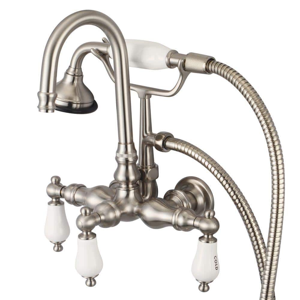3-Handle Claw Foot Tub Faucet with Labeled Porcelain Lever Handles and Handshower in Brushed Nickel price history on PriceWatchPro