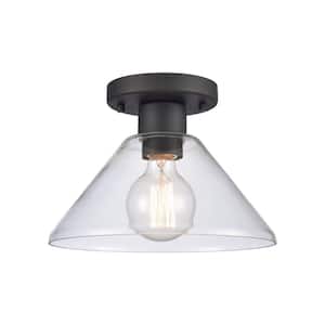 Vernon 10 in. W 1-Light Matte Black Flush Mount with Glass Shade