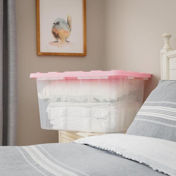 HDX 27 Gal. Tough Storage Tote in Clear with Orchid Pink Lid (4