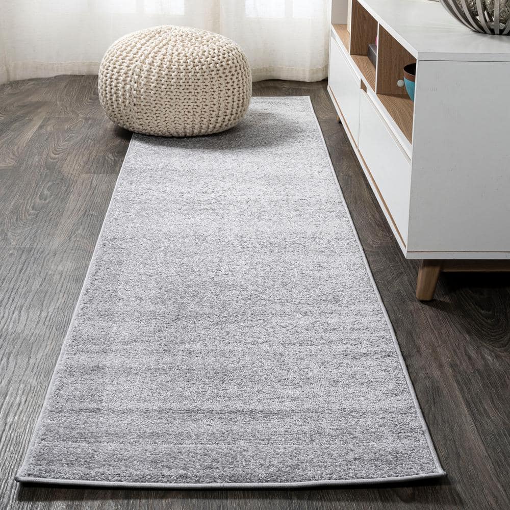 2 x10  Haze Solid Low-Pile Runner Rug  Light Gray - JONATHAN Y