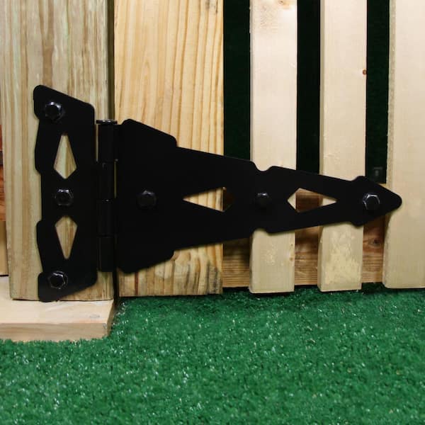 8 in. Black Decorative Gate Tee Hinge (2-Pack)