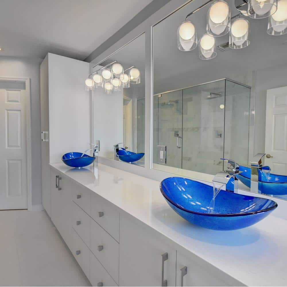 Blue Foil Painted Glass Oval Vessel Sink