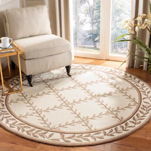 Easy Care Ivory/Sage 6 ft. x 6 ft. Round Border Area Rug