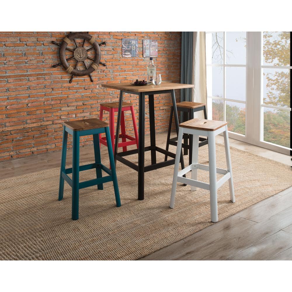 Natural Pine & Black Metal 30" Backless Bar Stool