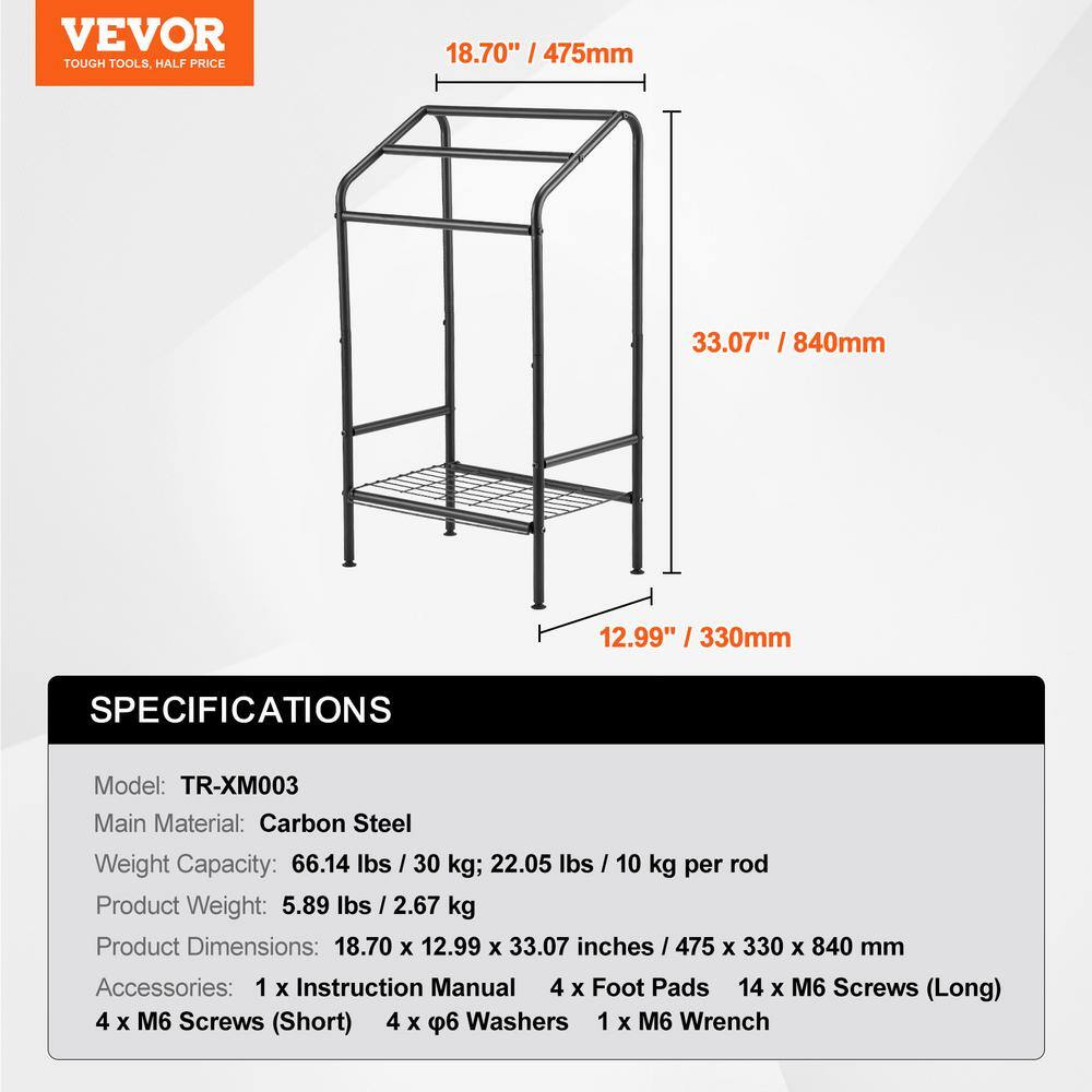 Black Metal Freestanding Triple Towel Rack with Shelf