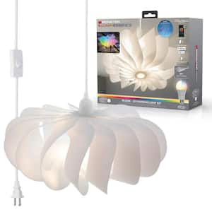 15 ft. Bloom 9-Watt Hanging 1 Oval White Bulb Pendant Light with Smart Light Included, Curved