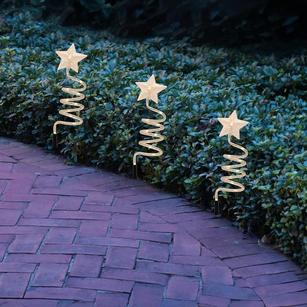 Battery Operated Spiral Star Christmas Pathway Lights (Set of 3)