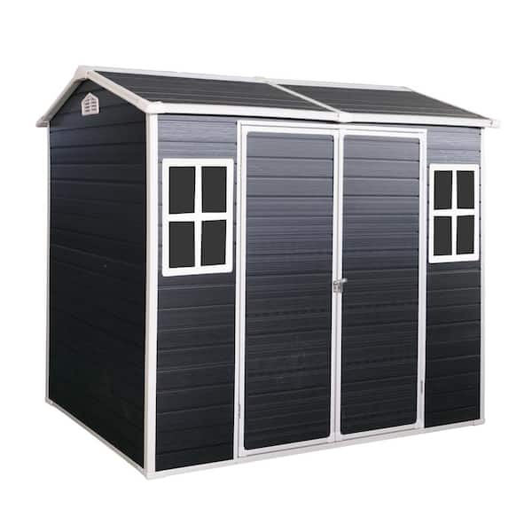 4 ft. x 8 ft. Black Outdoor Storage Resin Shed with 2-Window, Double-Door Plastic Shed with Floor for Garden (32sq. ft.)