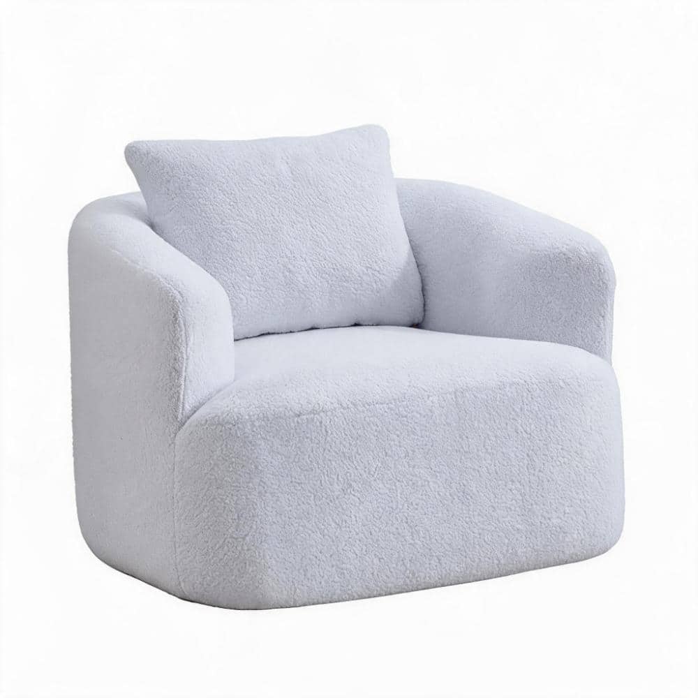 360° Swivel Round Accent Arm Chair 37.4 in. White Foam with Spring No Assembly durable construction price history on PriceWatchPro