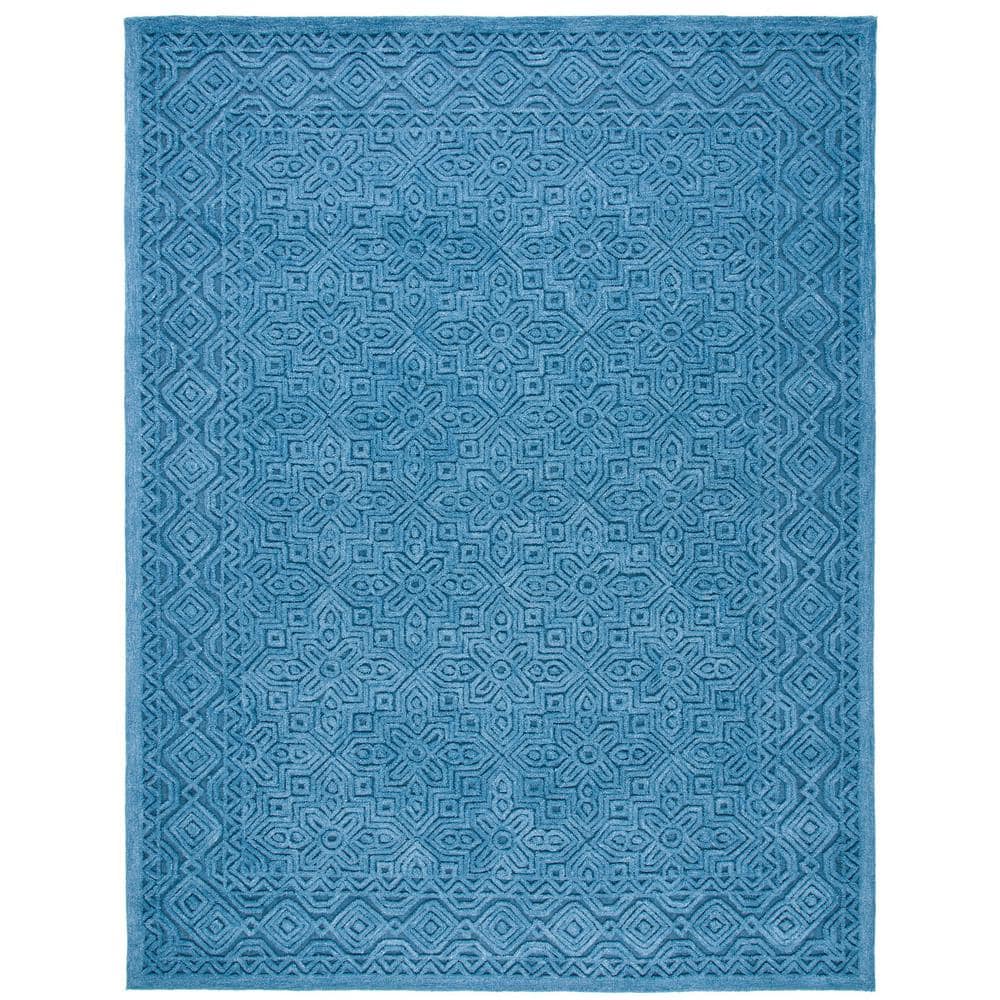 Handmade Blue Geometric Wool Area Rug