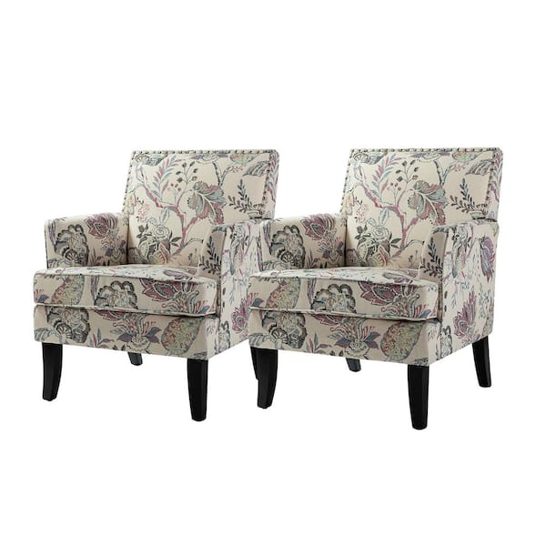 JAYDEN CREATION Herrera Contemporary Blush Nailhead Trim Armchair with Tapered Block Wooden Feet (Set of 2)