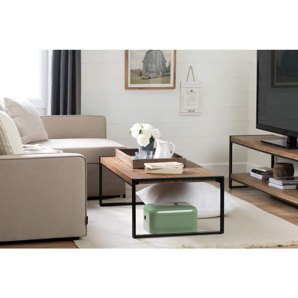 Rustic Bamboo and Metal Rectangular Coffee Table with Storage