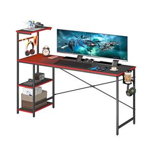61 in. Rectangular Black Carbon Fiber Gaming Desk with RGB LED Lights Computer Desk with 4 Tier Storage Shelves and Hook