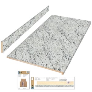 8 ft. Straight Laminate Countertop All-Inclusive Kit in Textured White Ice Granite with Eased Edge and Loose Backsplash