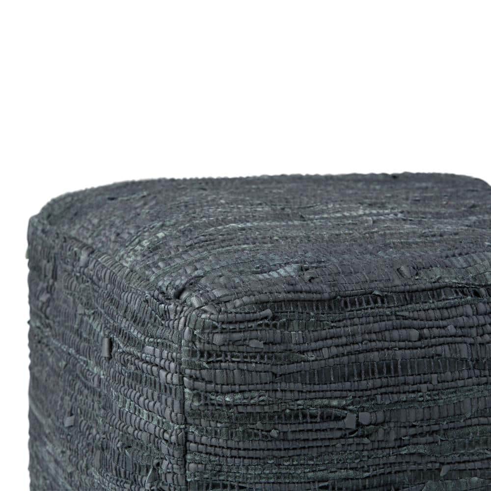 Fredrik Gray Woven Genuine Leather Square Pouf