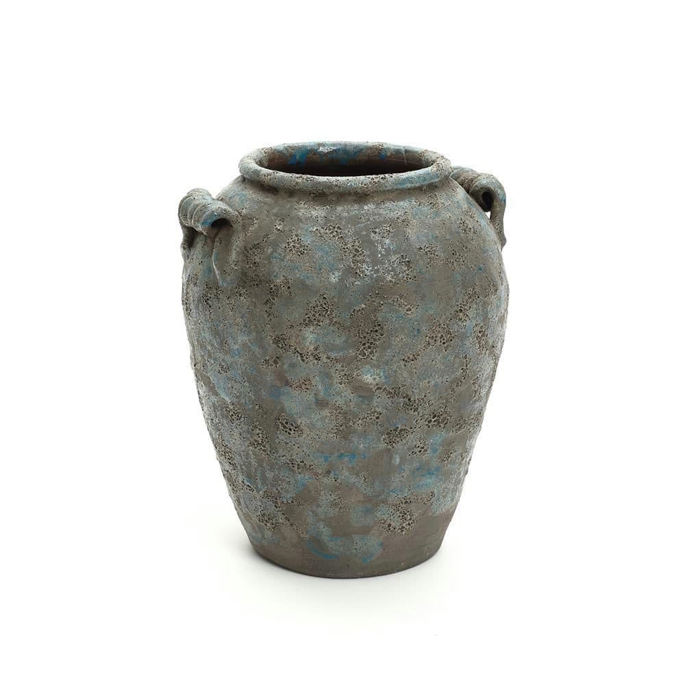 12 in. Tall Antiqued Blue & Brown Terracotta Vase with Handles, Farmhouse Vintage Pottery price history on PriceWatchPro