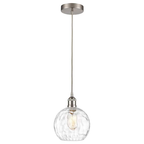 Athens Water Glass 60-Watt 1-Light Brushed Satin Nickel Standard Mini Pendant Light with Clear Glass Shade