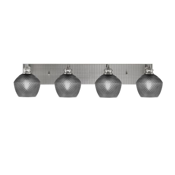 Unbranded Albany 33.5 in. 4-Light Brushed Nickel Vanity Light with Smoke Textured Glass Shades