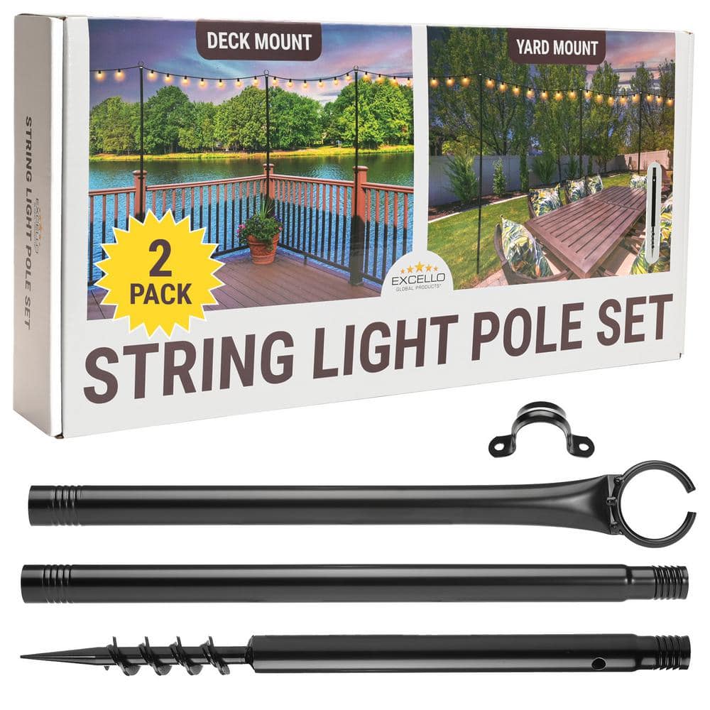 EXCELLO GLOBAL PRODUCTS Two 9 ft. String Light Poles, Black EGP-LP-ECON ...