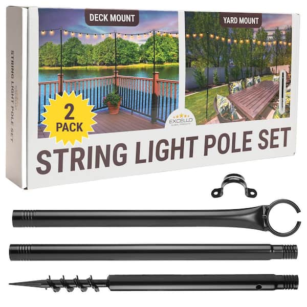 EXCELLO GLOBAL PRODUCTS Two 9 ft. String Light Poles, Black