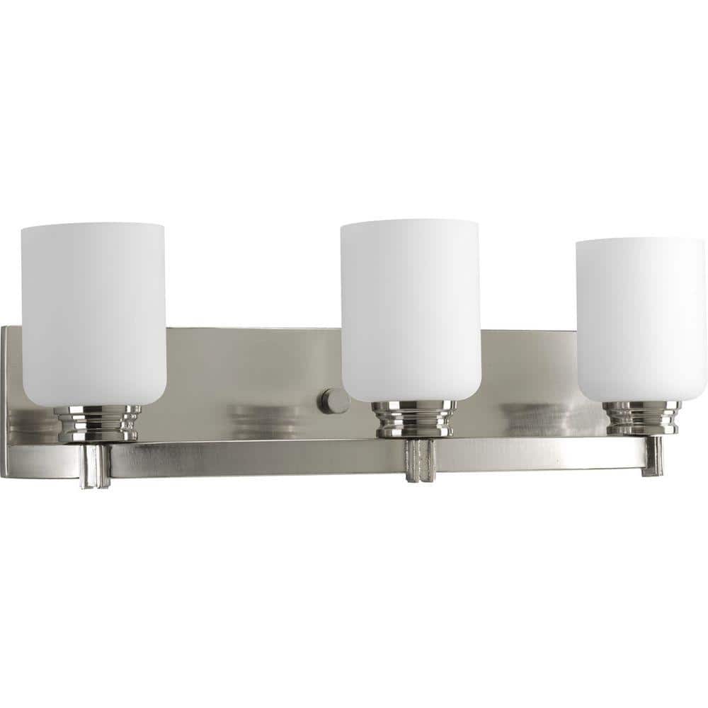 Progress Lighting Orbitz Collection 2175 In 3 Light Brushed Nickel Bathroom Vanity Light With Glass Shades P2943 09di The Home Depot